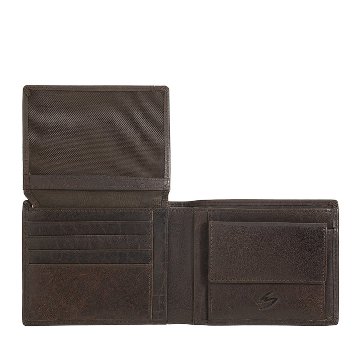 Nuvola Pelle Herren-Brieftasche aus Büffelleder mit Münzfach, Kartenhalter und Innenklappe
