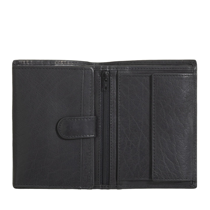 Nuvola Pelle Large Vertical Wallet for Men in Buffalo Leather - Large Pocket Wallet with Coin Purse, 8 Card Pockets and Zipper