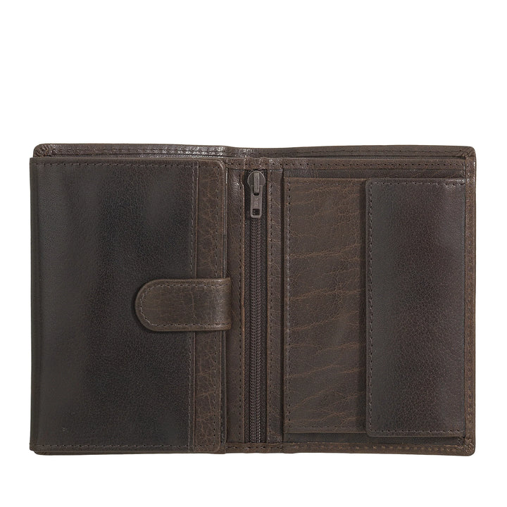Nuvola Pelle Portafoglio Verticale Grande Uomo in Pelle di Bufalo - Portafoglio Tascone con Portamonete, 8 Tasche Porta Carte e Cerniera Zip