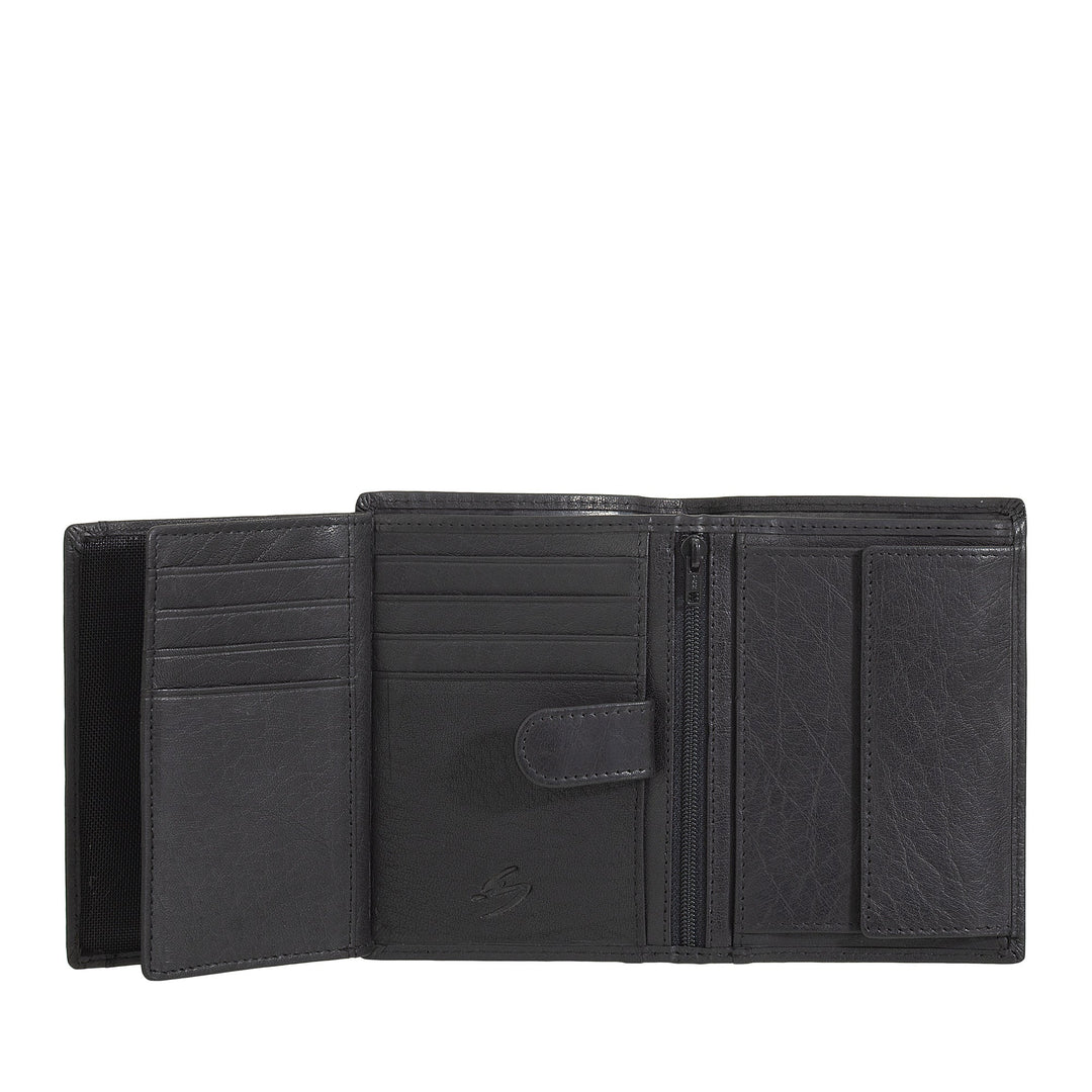 Nuvola Pelle Large Vertical Wallet for Men in Buffalo Leather - Large Pocket Wallet with Coin Purse, 8 Card Pockets and Zipper