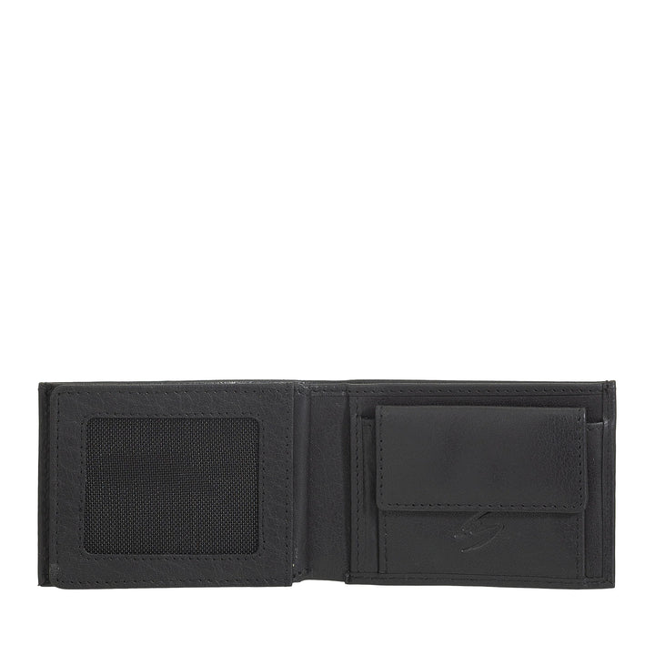 Nuvola Pelle Mini Petit Portefeuille pour Homme en Cuir de Buffle avec Poche - Petit Portefeuille avec Porte-Monnaie, Poches avec Filet Transparent