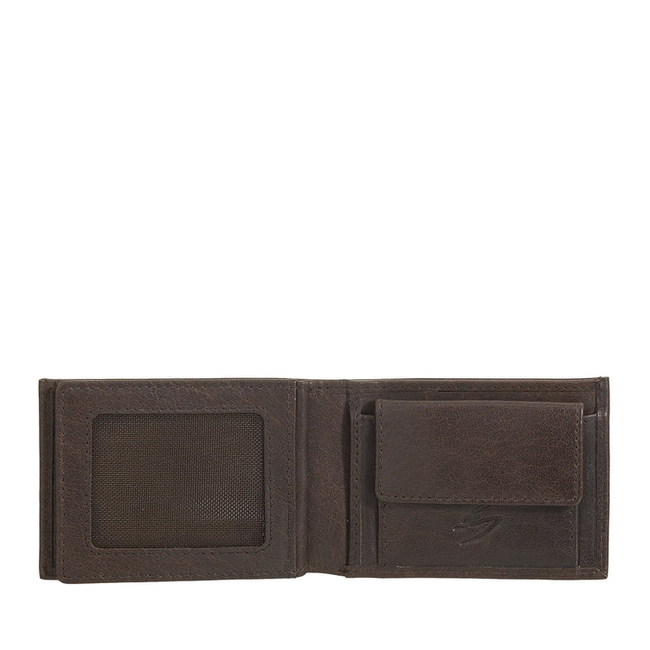 Nuvola Pelle Mini Kleine Herren-Geldbörse aus Büffelleder mit Tasche – Kleine Jacken-Geldbörse mit Münzfach, Taschen mit transparentem Netz