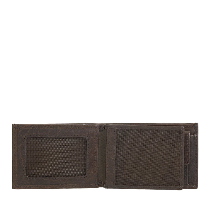 Nuvola Pelle Mini Kleine Herren-Geldbörse aus Büffelleder mit Tasche – Kleine Jacken-Geldbörse mit Münzfach, Taschen mit transparentem Netz