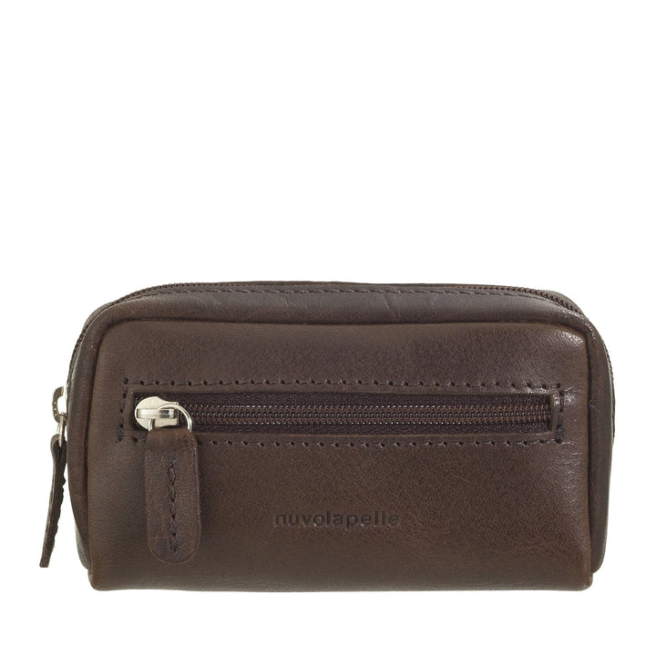 Nuvola Pelle Porte-clés Porte-monnaie pour homme et femme en cuir de buffle – Petit étui avec fermeture éclair et 2 anneaux pour clés