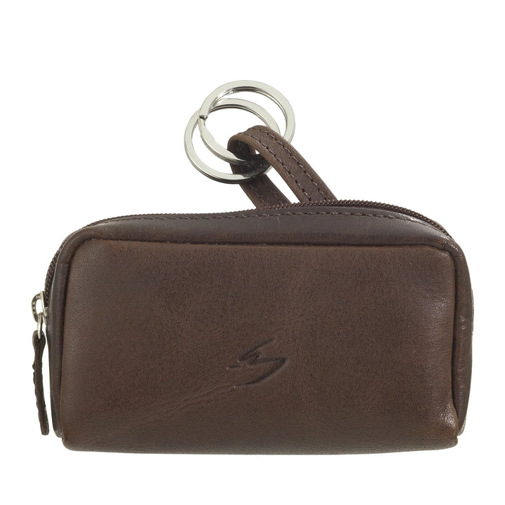Nuvola Pelle Porte-clés Porte-monnaie pour homme et femme en cuir de buffle – Petit étui avec fermeture éclair et 2 anneaux pour clés