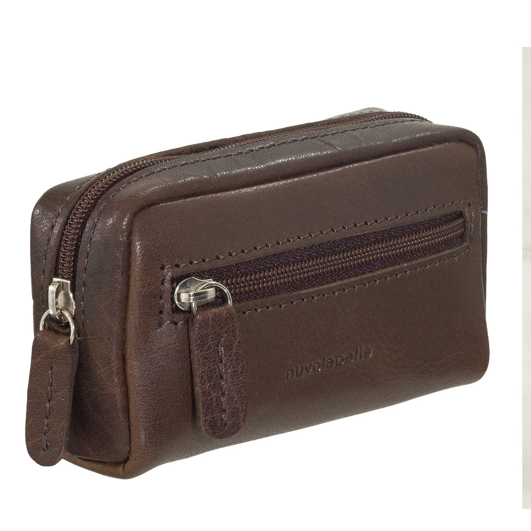 Nuvola Pelle Porte-clés Porte-monnaie pour homme et femme en cuir de buffle – Petit étui avec fermeture éclair et 2 anneaux pour clés
