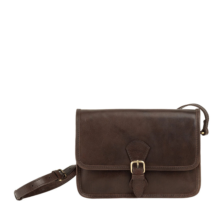 Nuvola Pelle Sac à Bandoulière pour Femme en Véritable Cuir de Buffle Vintage - Petit Sac à Rabat élégant avec Fermeture Magnétique avec Boucle et Bandoulière Réglable