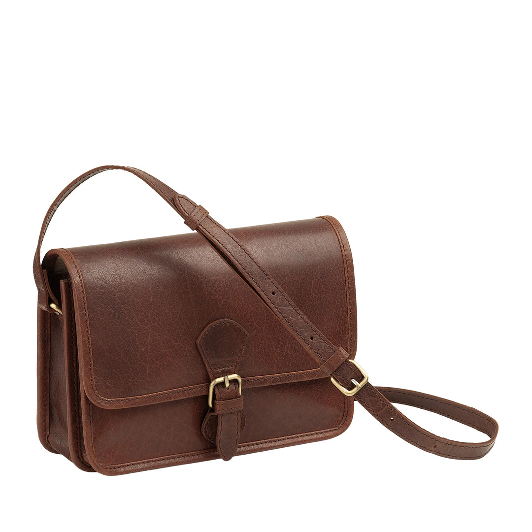 Nuvola Pelle Damen-Umhängetasche aus echtem Vintage-Büffelleder – elegante kleine Klappentasche mit Magnetverschluss mit Schnalle und verstellbarem Schultergurt