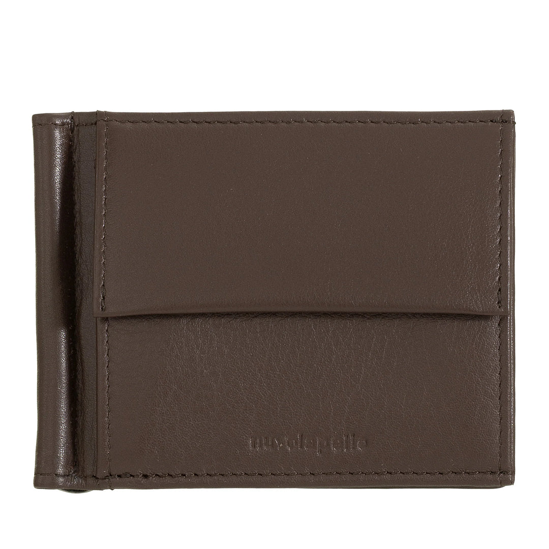 Nuvola Pelle Portefeuille pour homme avec pince à billets et porte-monnaie en cuir – Portefeuilles avec ressort pour billets de banque et poches pour porte-cartes