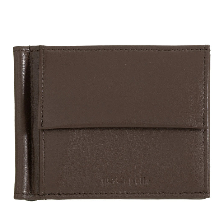 Nuvola Pelle Portefeuille pour homme avec pince à billets et porte-monnaie en cuir – Portefeuilles avec ressort pour billets de banque et poches pour porte-cartes