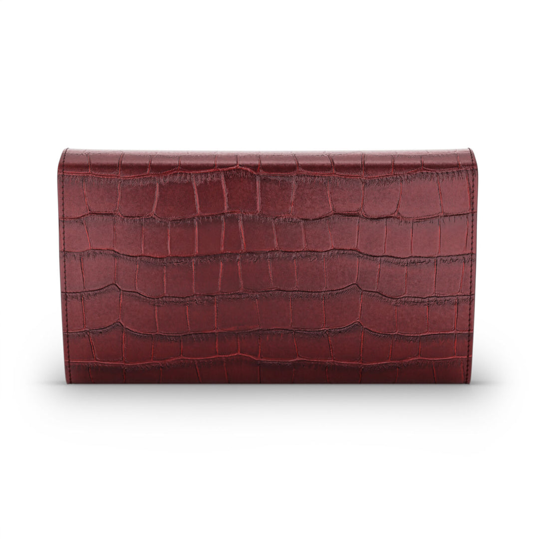 Giovanni Raspini kontinentales Portemonnaie Jungle Croco Burgundy Leder Portemonnaie aus Leder und weißer Bronzedekoration L0033
