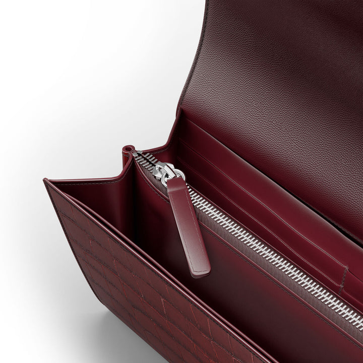 Giovanni Raspini kontinentales Portemonnaie Jungle Croco Burgundy Leder Portemonnaie aus Leder und weißer Bronzedekoration L0033