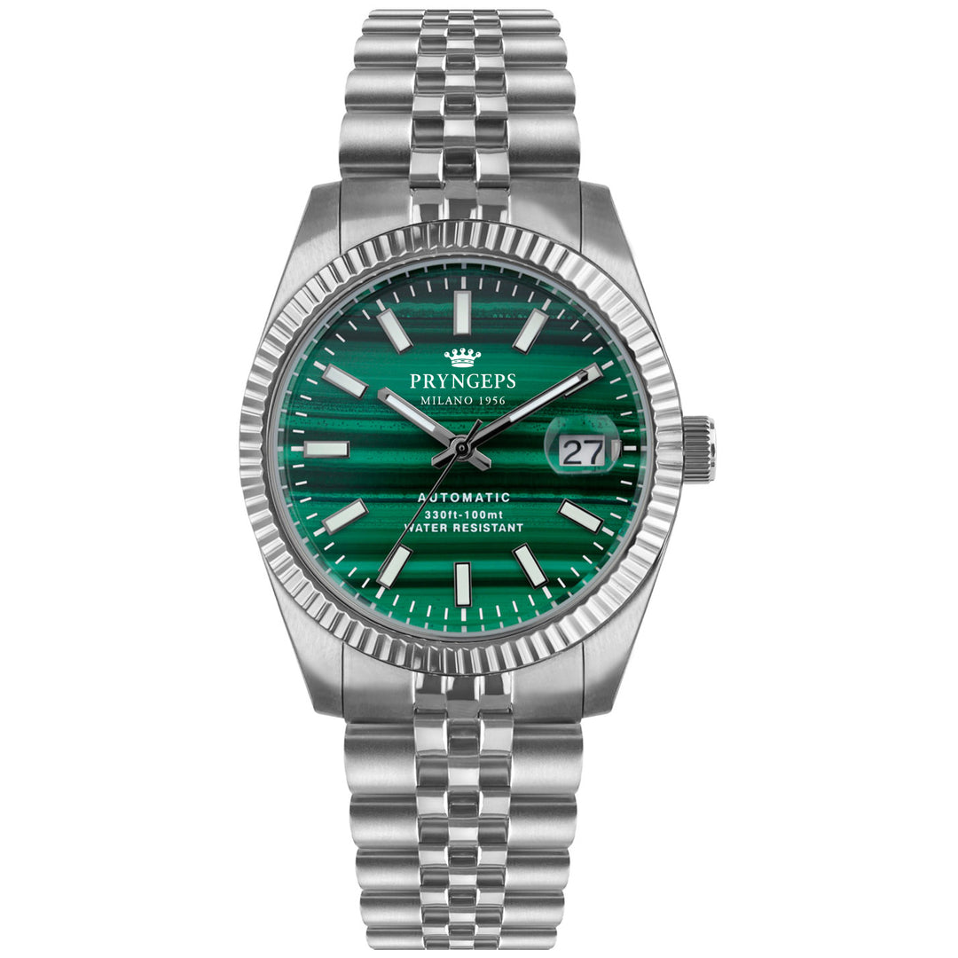 Pryngeps Erre X Malachituhr 40 mm grüner Quarzstahl A1209 MA