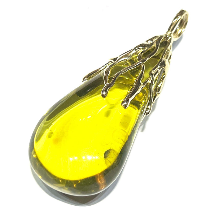 Pendentif Capodagli Ambre, monture en argent 925, finition PVD or jaune AC 00676