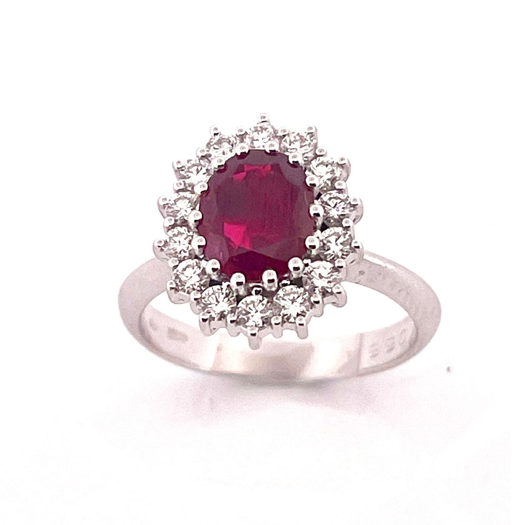 Lenti Ring Flower Gold White 18kt Diamonds Ruby Thailand AFAA01850