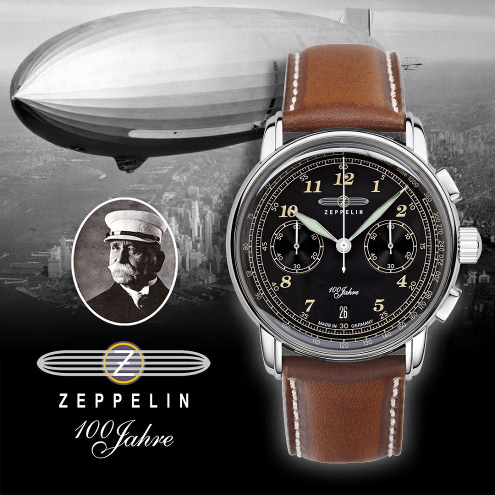 Zeppelin watch 100 Years Zeppelin Chrono 42mm black quartz steel 7674-3