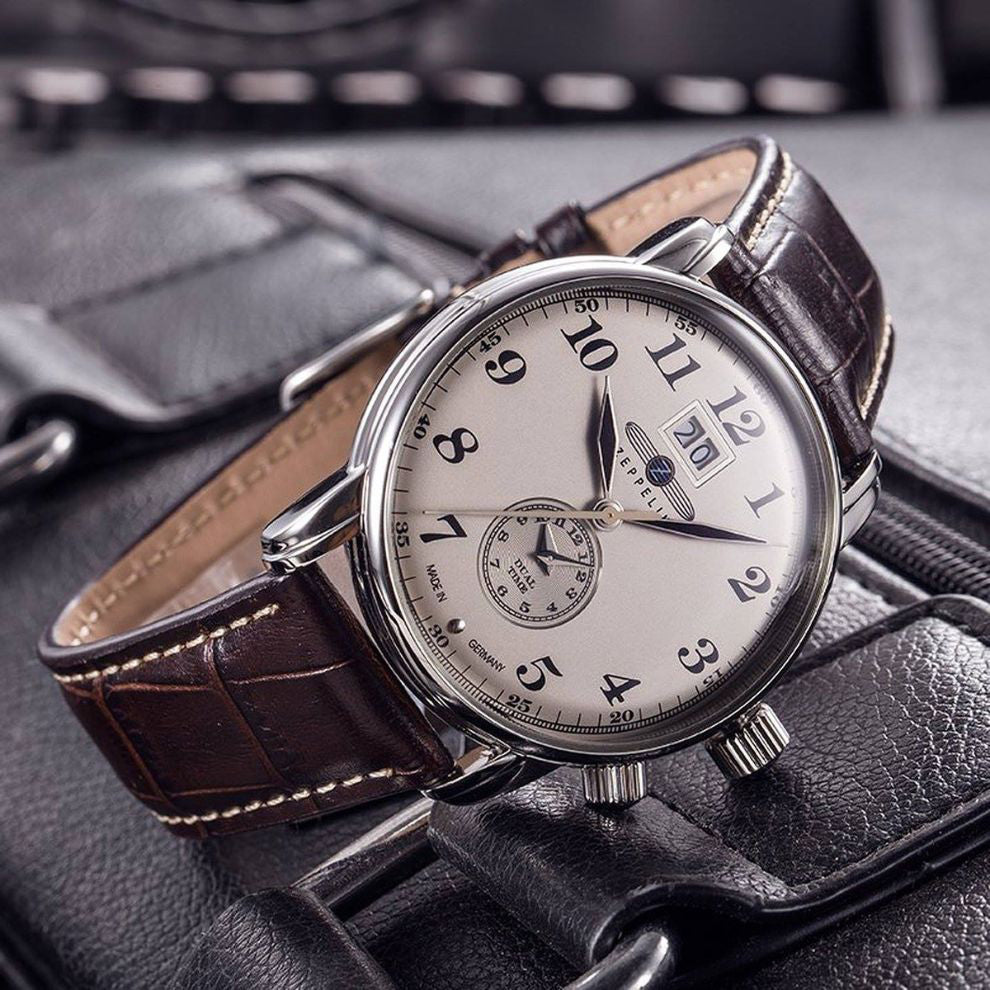 Montre Zeppelin LZ127 Graf Dual Time 42mm acier quartz beige 7644-5