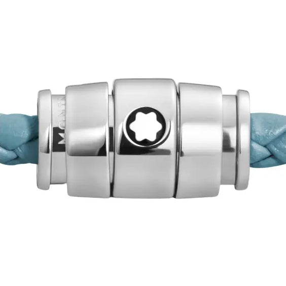 Bracelet Montblanc 3 anneaux en acier et cuir Meisterstück Blue Fumè taille S 13429360