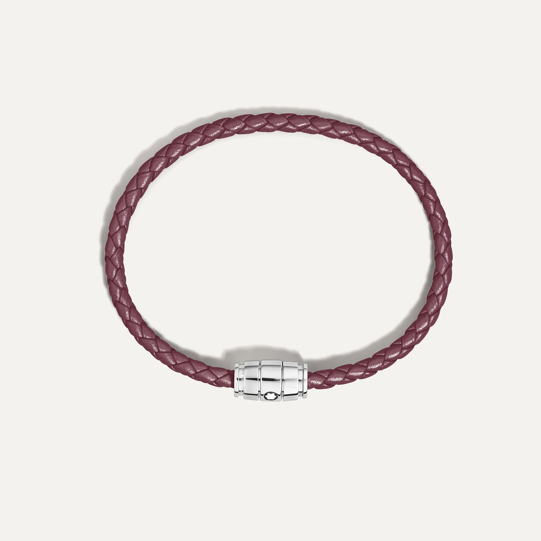 Montblanc bracciale in acciaio a 3 anelli e pelle Meisterstück Cassis misura S 13431360