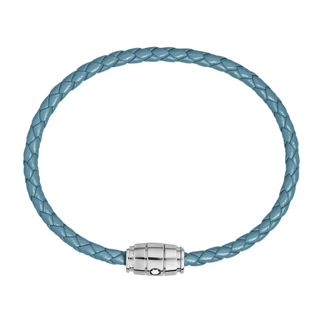 Bracelet Montblanc 3 anneaux en acier et cuir Meisterstück Blue Fumè taille S 13429360