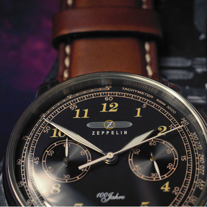 Zeppelin watch 100 Years Zeppelin Chrono 42mm black quartz steel 7674-3