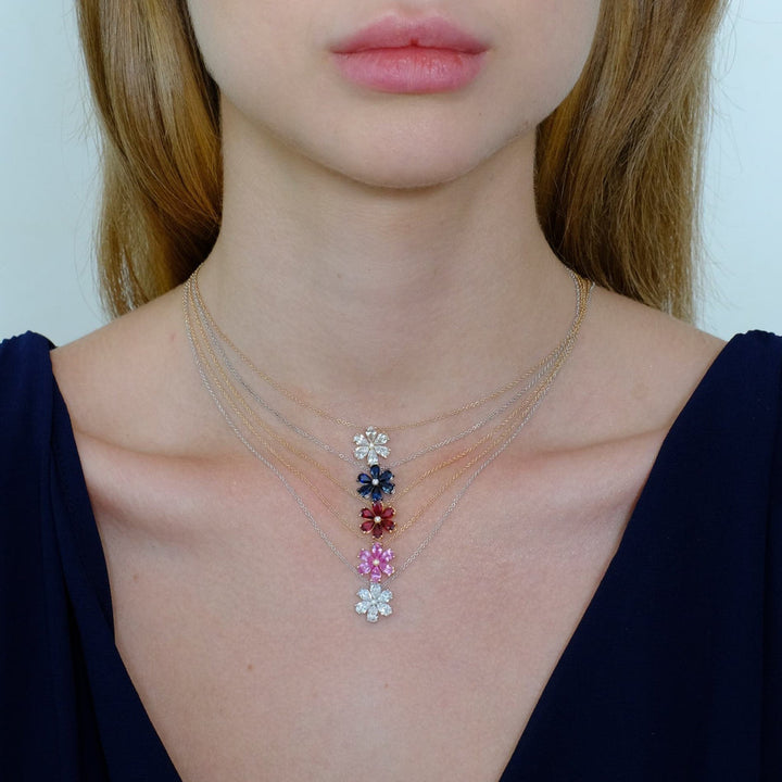 Zydo Blumenanhänger mit bunten Edelsteinen und Diamanten, Gelbgold, gelber Saphir 62040