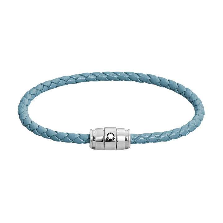 Bracelet Montblanc 3 anneaux en acier et cuir Meisterstück Blue Fumè taille S 13429360