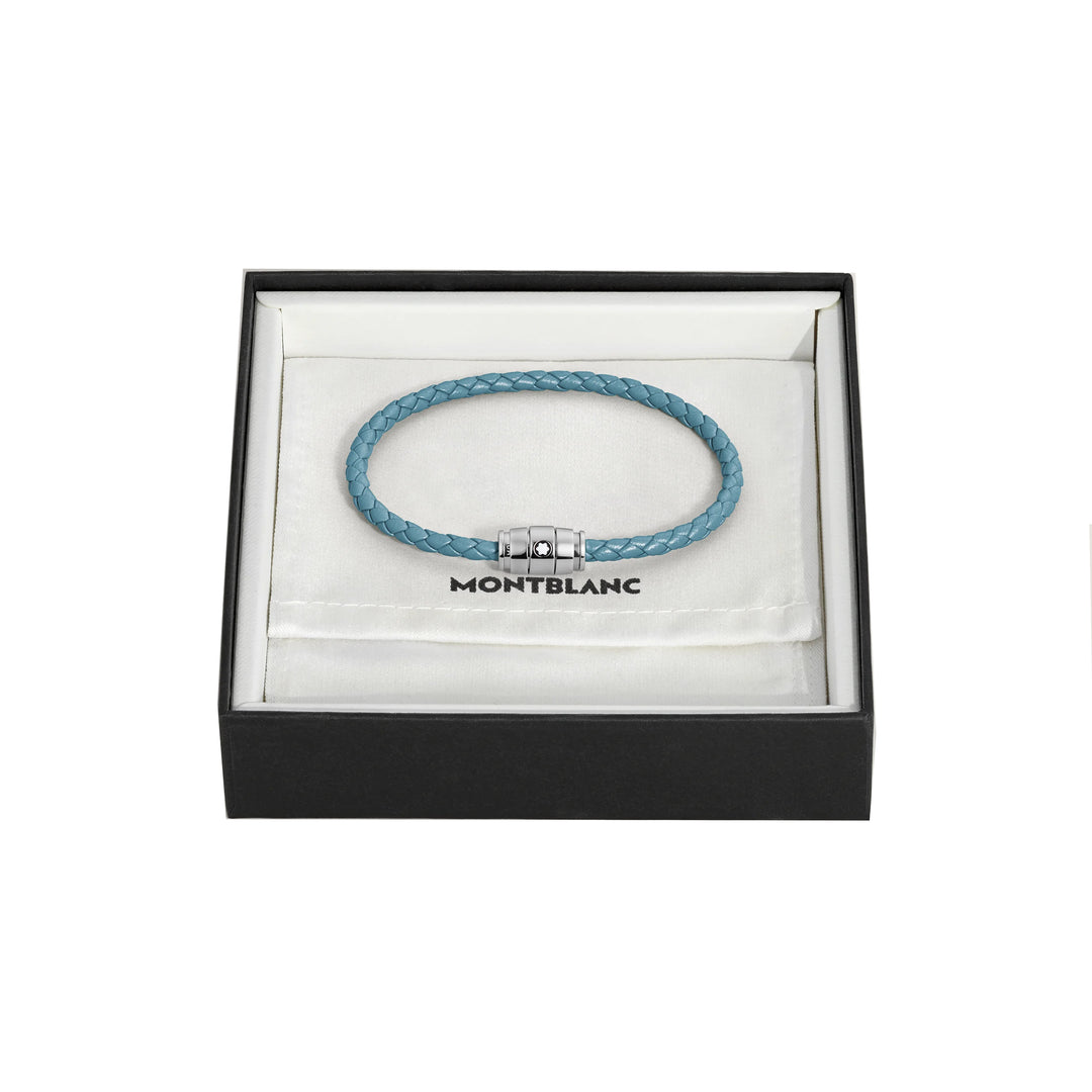 Bracelet Montblanc 3 anneaux en acier et cuir Meisterstück Blue Fumè taille S 13429360