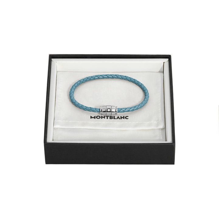Bracelet Montblanc 3 anneaux en acier et cuir Meisterstück Blue Fumè taille S 13429360