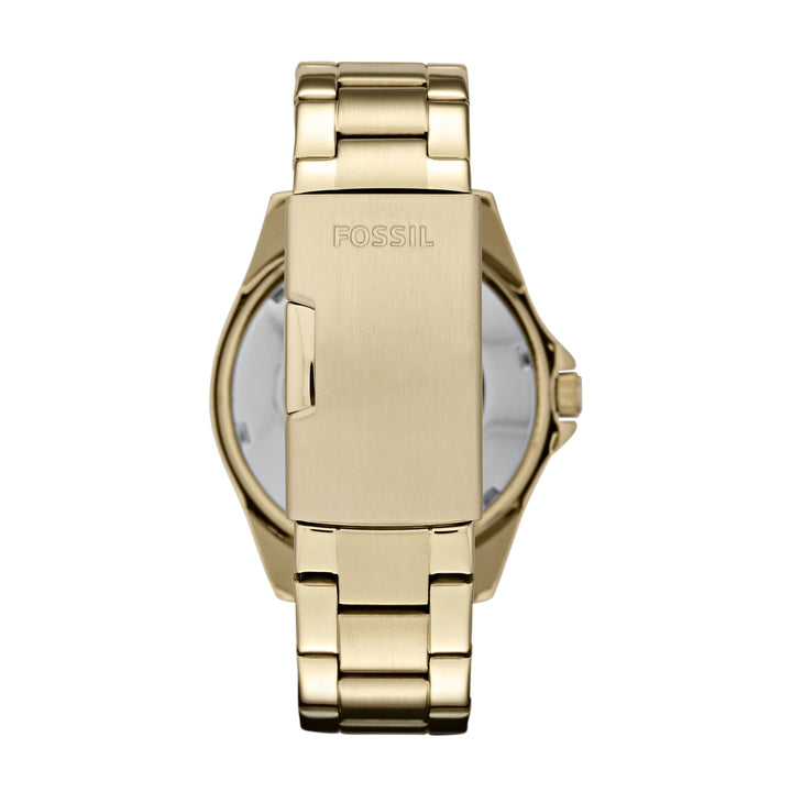 Fosilní multifunkční hodinky Riley 38mm Champagne Quartz Steel povrch PVD Gold Gold ES3203