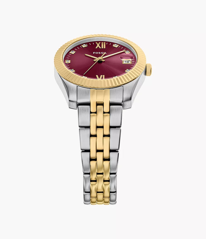 Montre Fossil Scarlette 33mm acier quartz bordeaux finition PVD or jaune ES5461