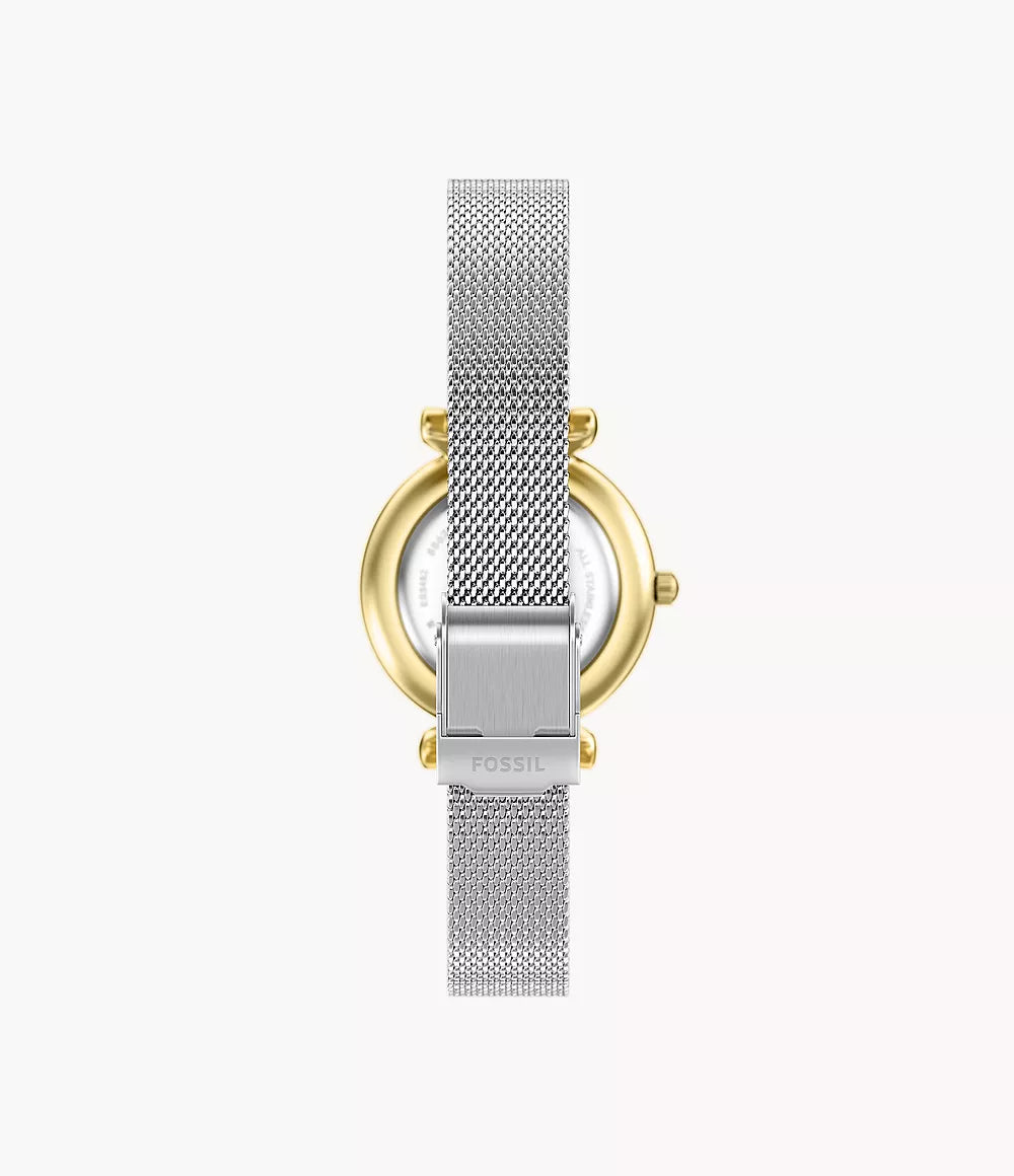 Montre Fossil Carlie Mini Mini 28mm nacre quartz acier finitions PVD or jaune ES5463