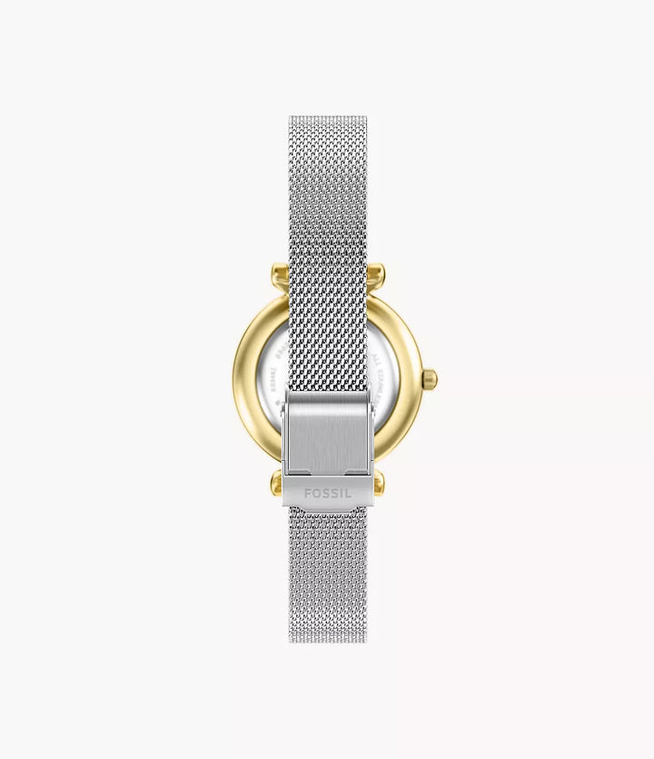 Montre Fossil Carlie Mini Mini 28mm nacre quartz acier finitions PVD or jaune ES5463