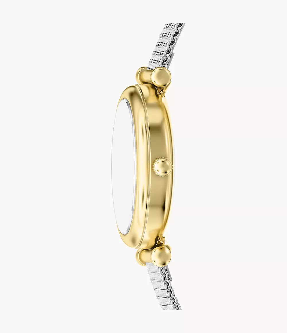 Montre Fossil Carlie Mini Mini 28mm nacre quartz acier finitions PVD or jaune ES5463