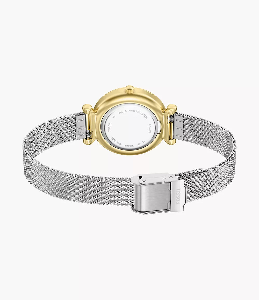 Montre Fossil Carlie Mini Mini 28mm nacre quartz acier finitions PVD or jaune ES5463