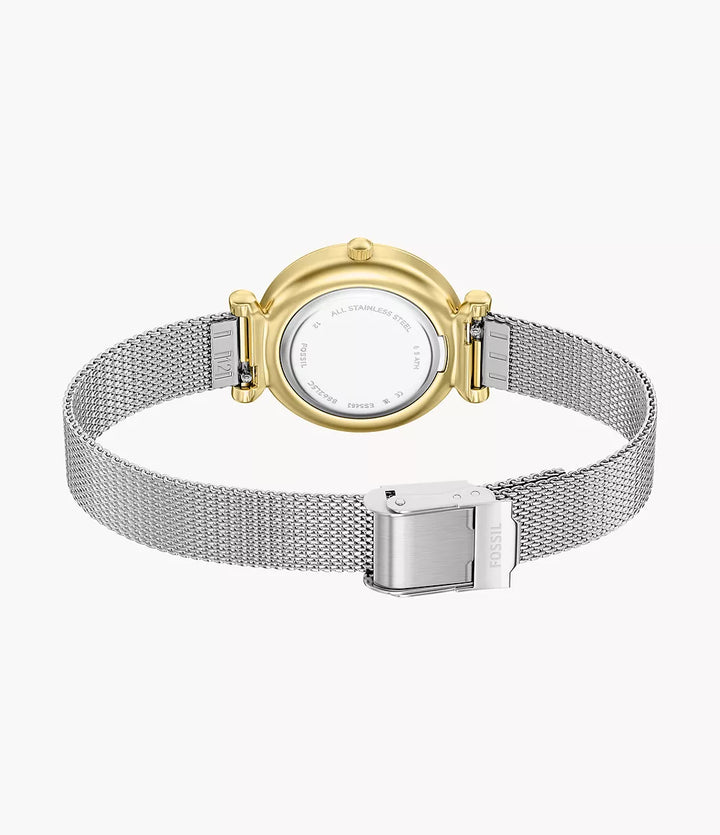 Montre Fossil Carlie Mini Mini 28mm nacre quartz acier finitions PVD or jaune ES5463