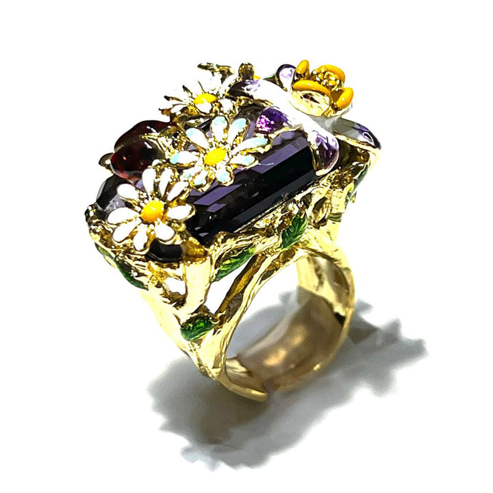 Federica Rossi ring Margherite crystal bronze PVD finish 18kt gold FR.AN.25