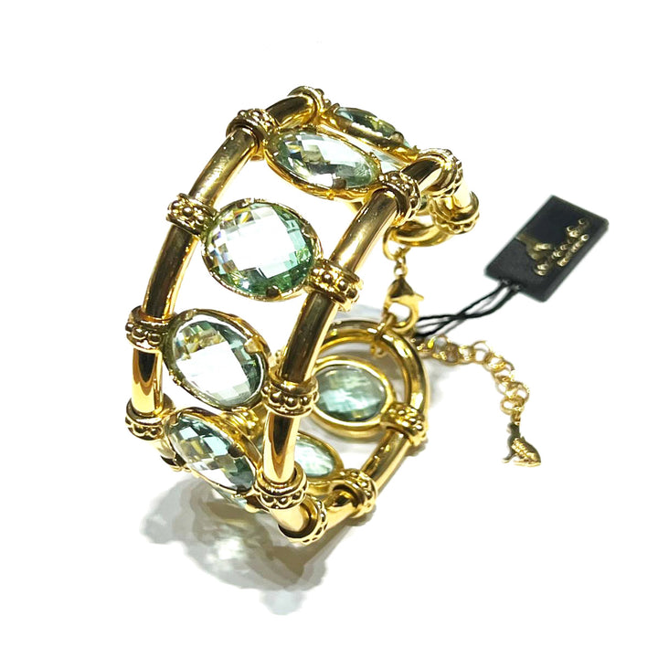 Bracelet Federica Rossi Ibiza bronze finition PVD or jaune 18 carats quartz couleur aigue-marine FR.BR.18