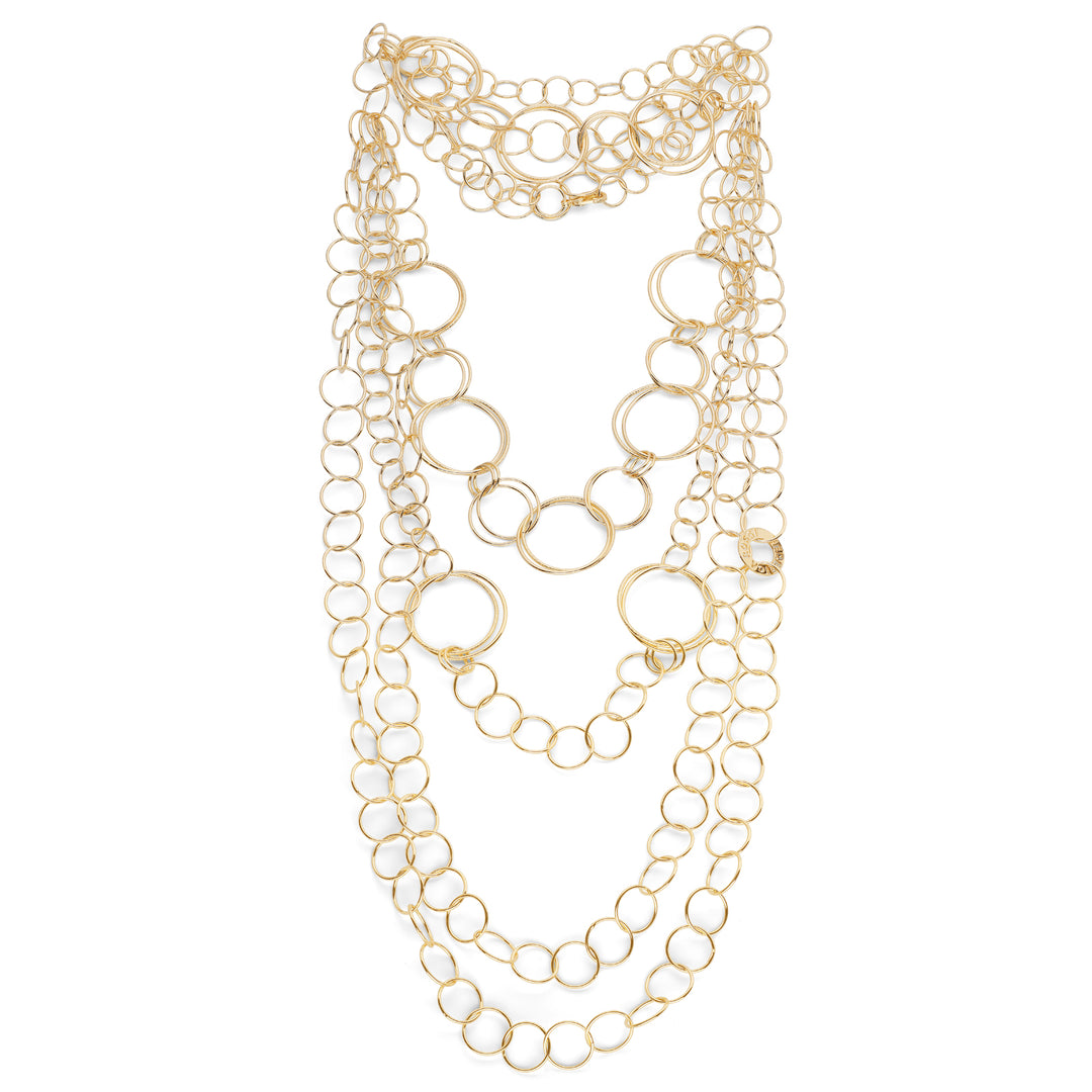 Federica Rossi long multi-strand necklace with bronze circles, 18kt gold PVD finish FR.CO.20