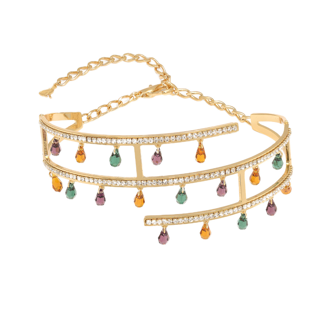 Federica Rossi Choker-Halskette mit einer Reihe von Strasssteinen und Kristalltropfen-Anhängern, Bronze-PVD-Finish, 18-karätiges Gelbgold FR.CO.25
