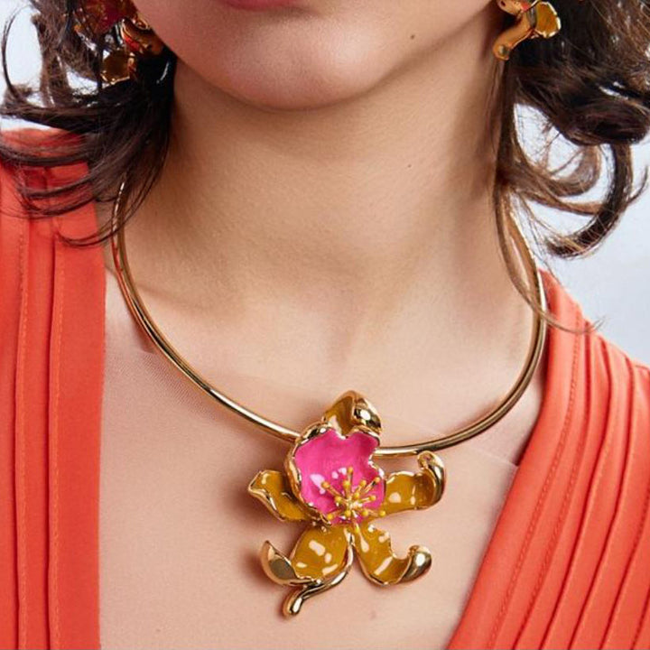 Federica Rossi Collier ras de cou rigide Orchid Flower finition bronze PVD émail or 18 carats FR.GI.26