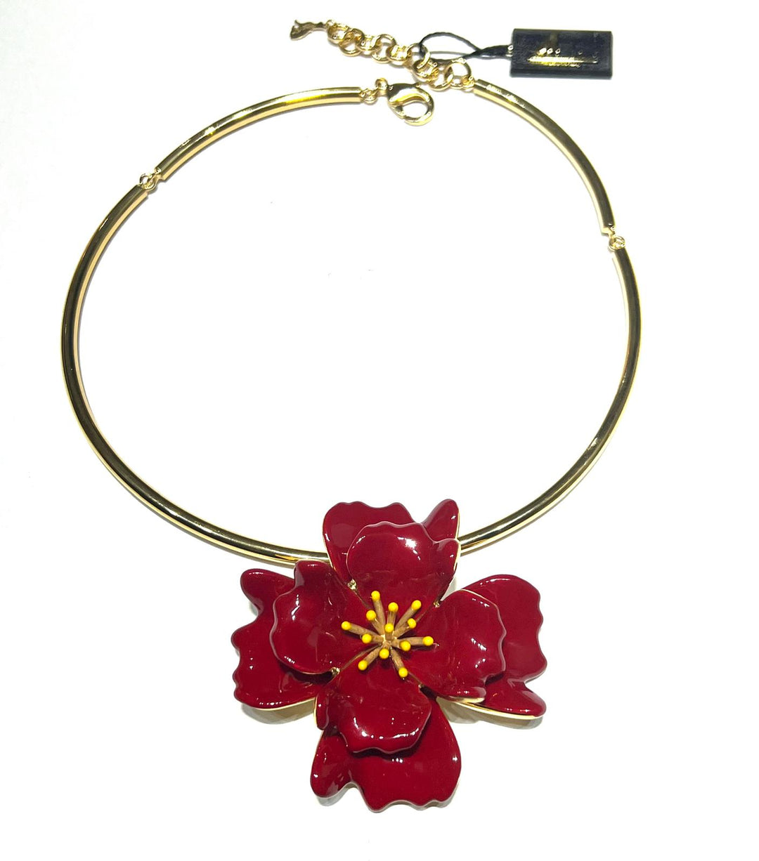 Federica Rossi Flower choker necklace 8 petals bronze PVD finish 18kt yellow gold red enamel FR.CO.29
