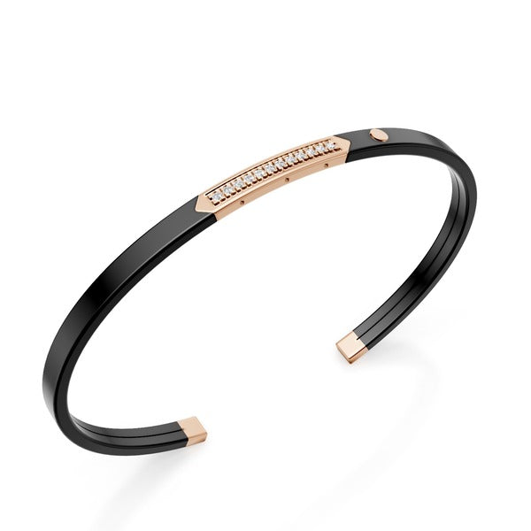 Bracelet esclave en titane noir World Diamond Group, insert en or rose 18 carats, avec rangée de diamants GBR041O3DINE