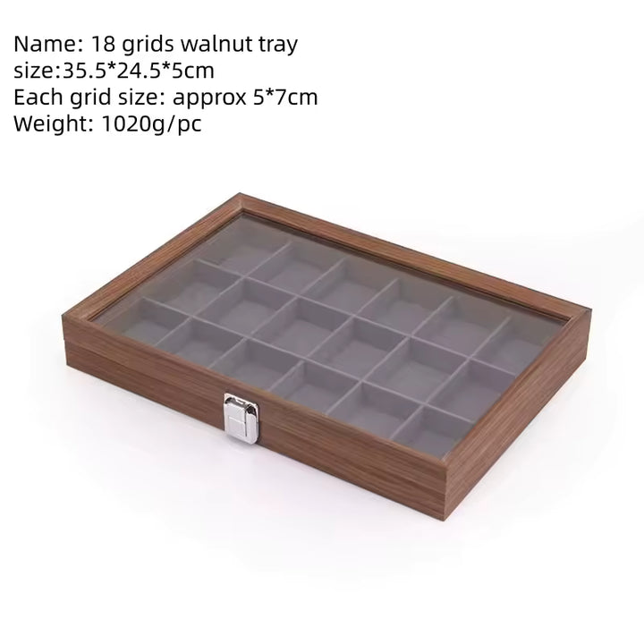 Capodagli boîte à bijoux en bois de noyer 12 compartiments intérieur gris foncé CPD-BOX-12