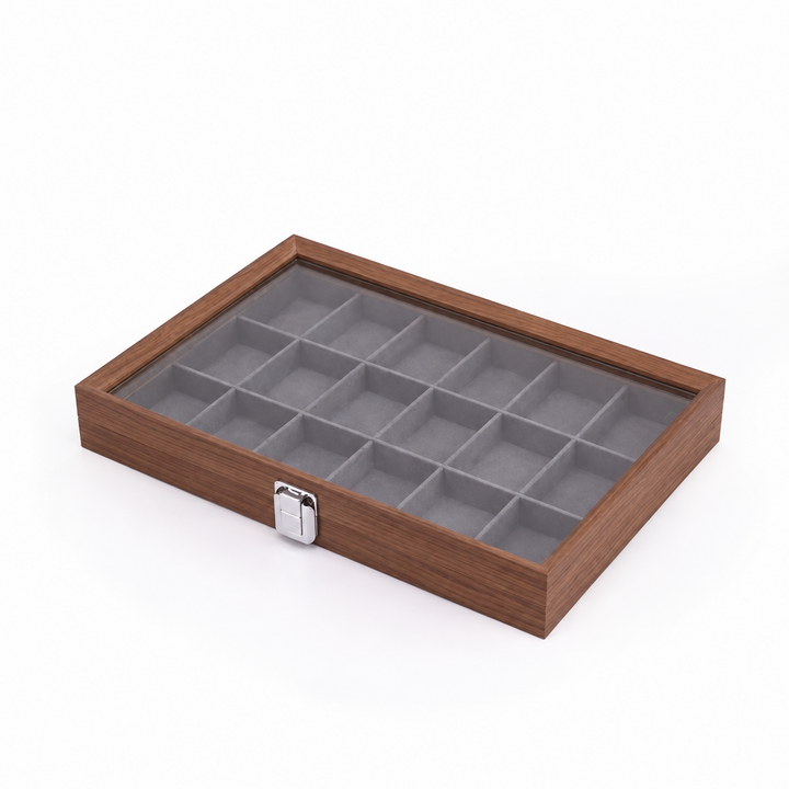 Capodagli boîte à bijoux en bois de noyer 12 compartiments intérieur gris foncé CPD-BOX-12