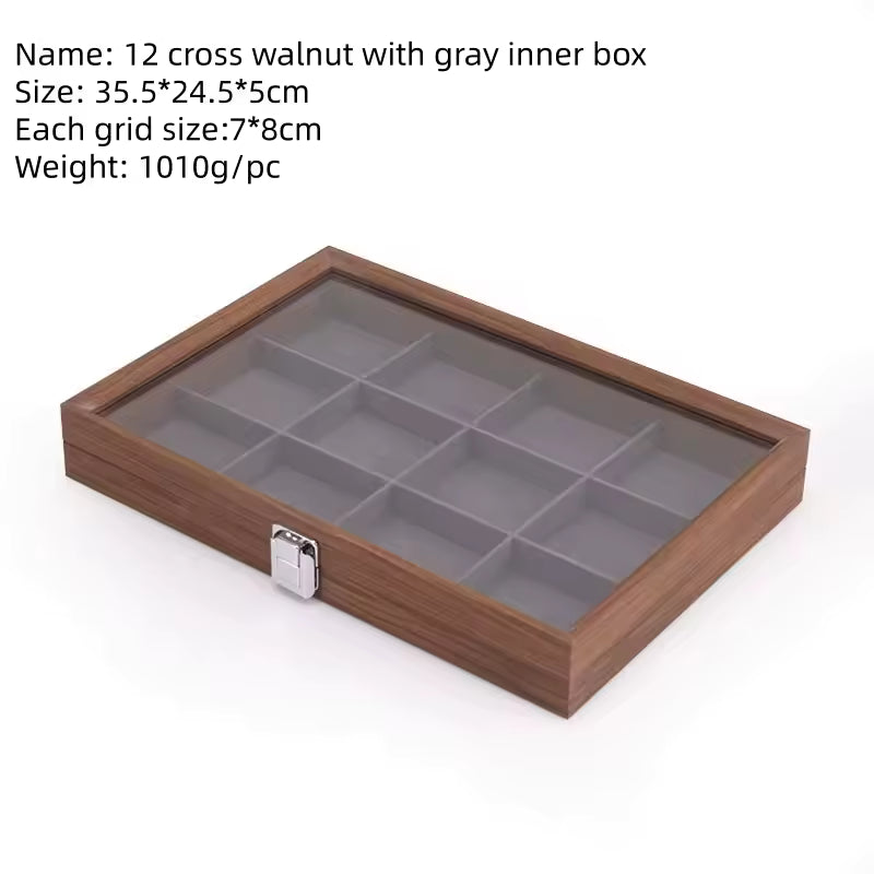 Capodagli boîte à bijoux en bois de noyer 12 compartiments intérieur gris foncé CPD-BOX-12