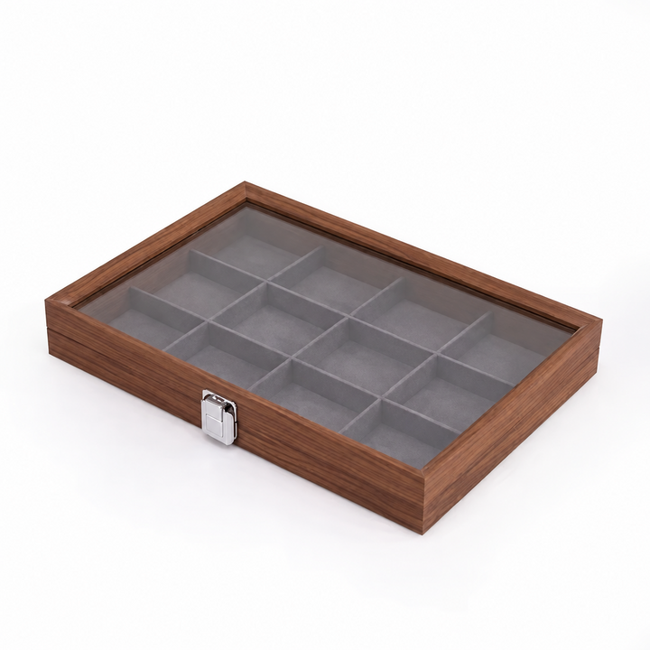 Capodagli boîte à bijoux en bois de noyer 12 compartiments intérieur gris foncé CPD-BOX-12