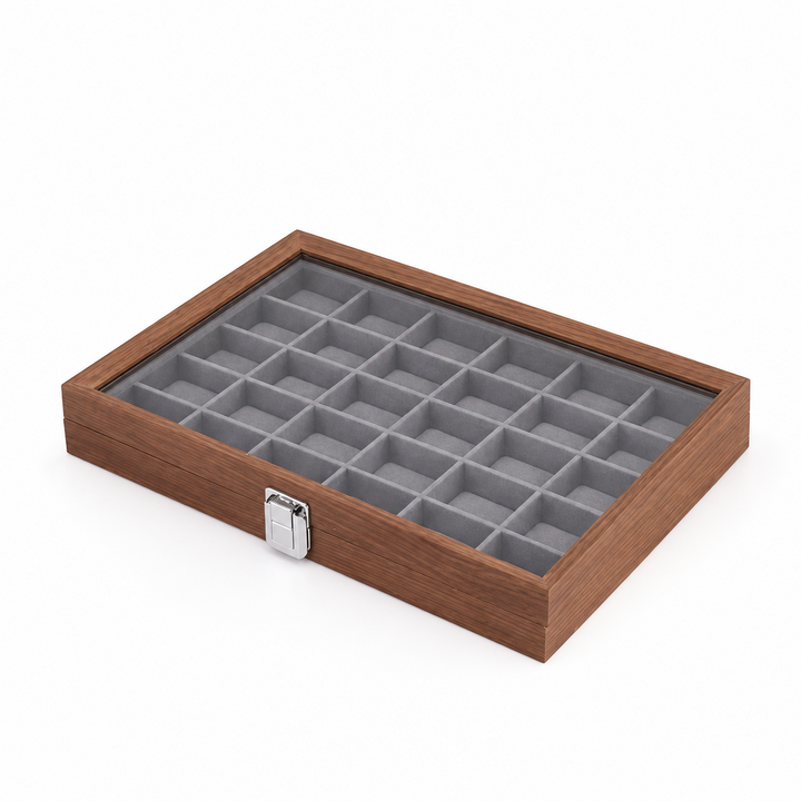 Capodagli boîte à bijoux en bois de noyer 12 compartiments intérieur gris foncé CPD-BOX-12