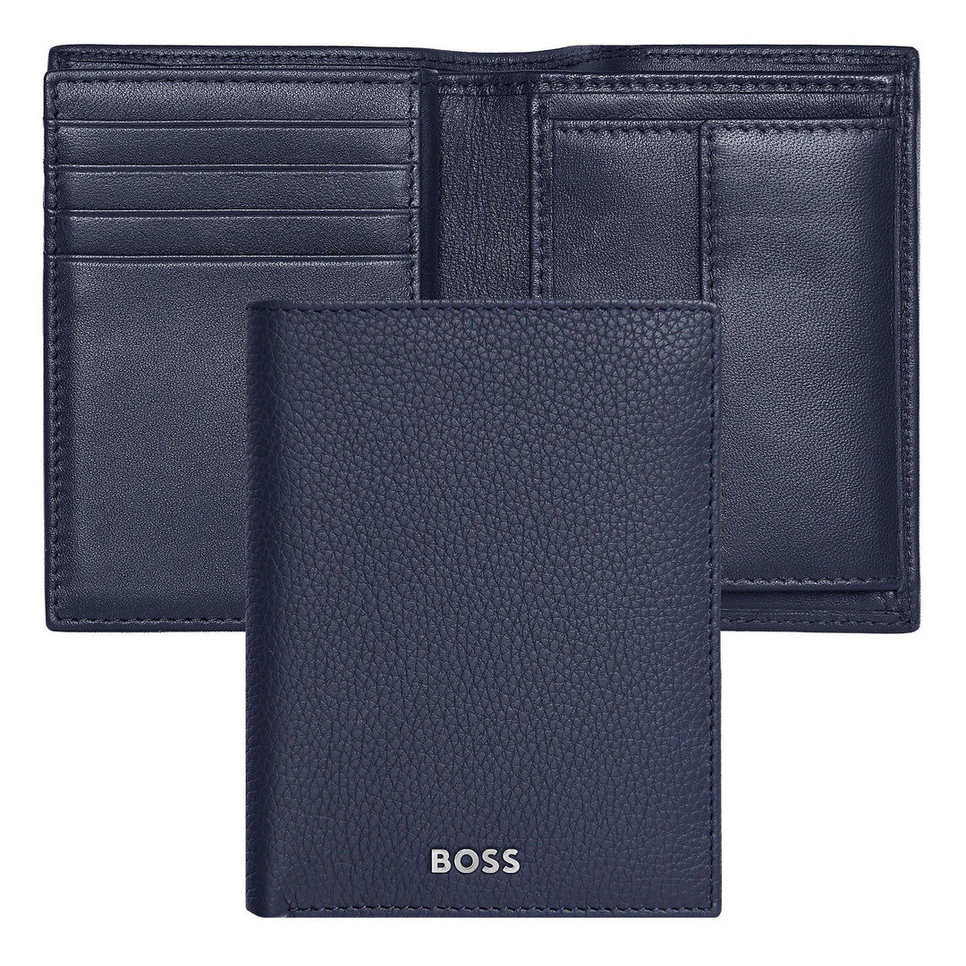 Hugo Boss Kartenetui mit Klappe und Geldfach, klassisches genarbtes Marineblau HLG416N