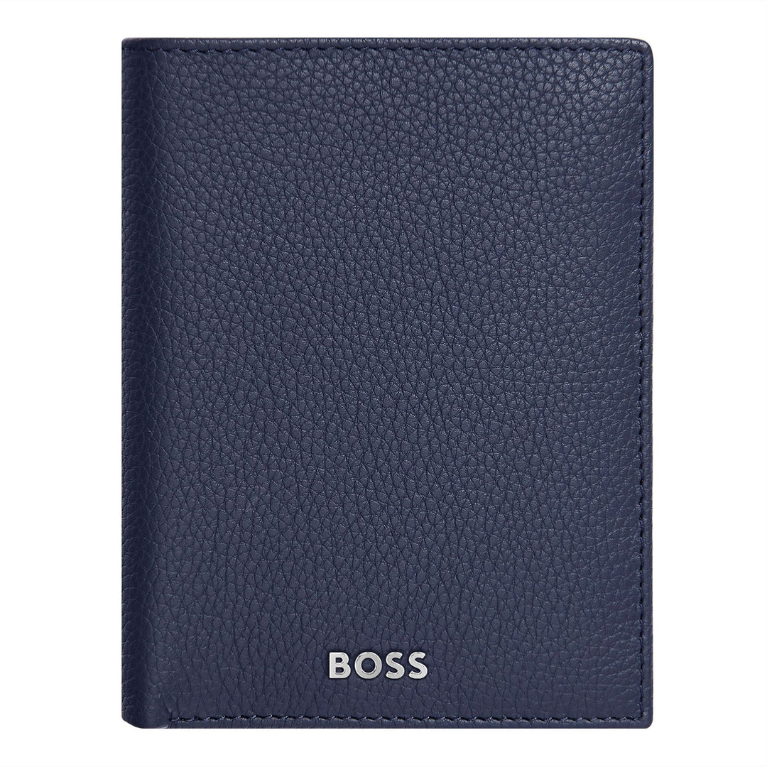 Hugo Boss Kartenetui mit Klappe und Geldfach, klassisches genarbtes Marineblau HLG416N